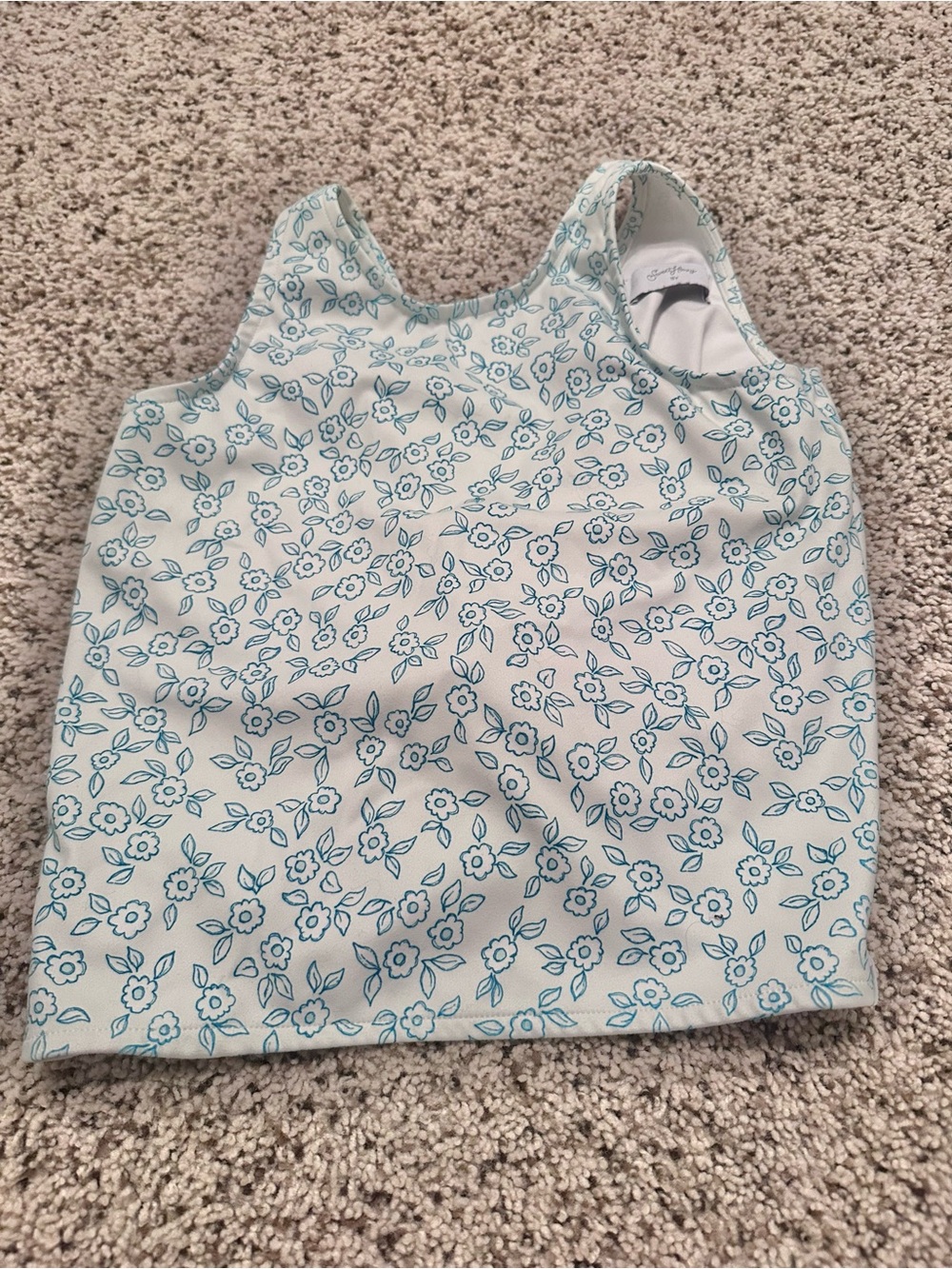 SweetHoney Floral Tank Top in Teal on Cream Athletic Set 8Y